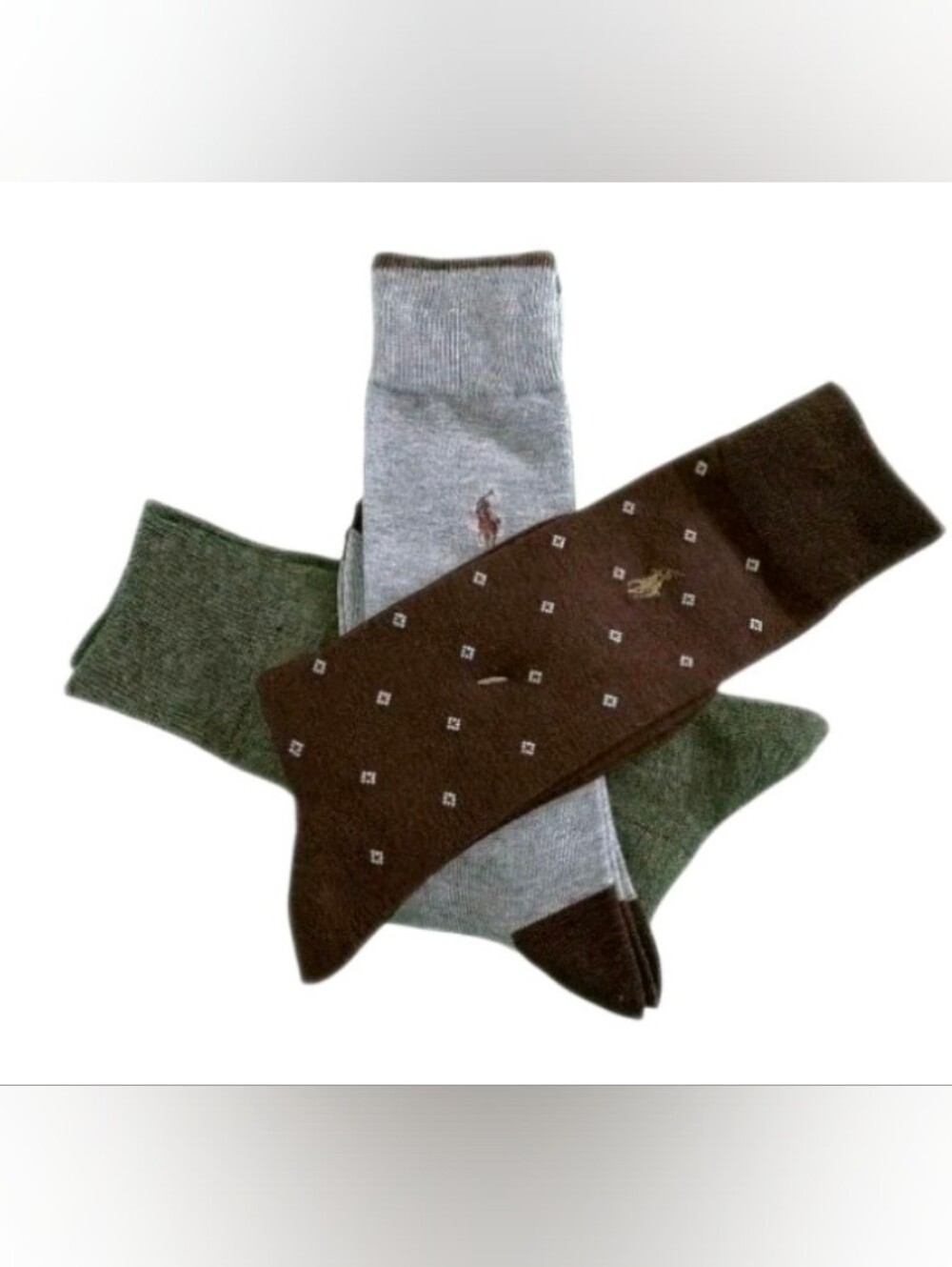 Polo Ralph Lauren 3-Pair Casual/Dress Socks Brown/Gray/Green Men's SZ 6-12.5
